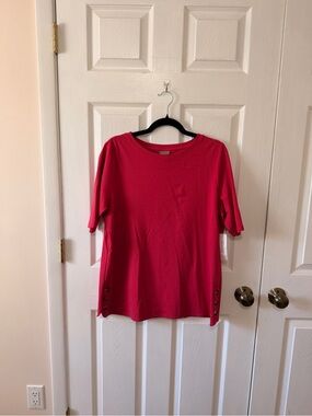 Chico's Bright Pink Short Sleeve Button-Hem Tee